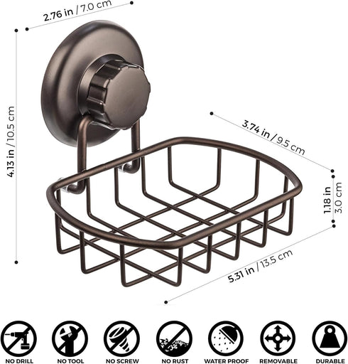 Super Powerful Vacuum Suction Cup Soap Dish - Strong Stainless Steel Sponge Holder for Bathroom & Kitchen (Bronze)...