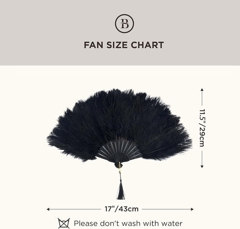 BABEYOND Vintage Style Folding Handheld Ostrich Feather Fan 1920s Flapper Accessories (Black)...