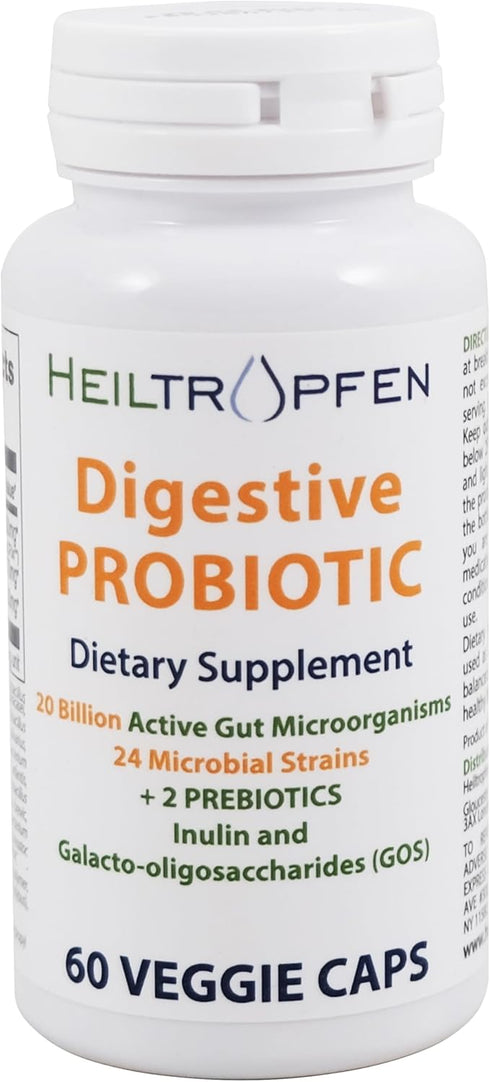 Digestive Probiotic + Prebiotic | 24 Strains | 20 Billion CFU | 60 capsules | Active Gut | Inulin and GOS | Dietary Supplement...