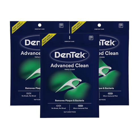 DenTek Triple Clean Advanced Clean Floss Picks, No Break & No Shred Floss, 150 Count, Pack of 3...