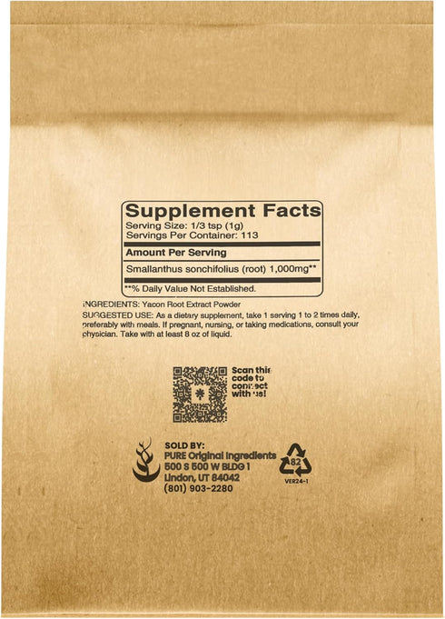 PURE ORIGINAL INGREDIENTS Yacon Root Extract (4 oz) Always Pure, No Fillers or Additives, Herbal Supplement Powder...