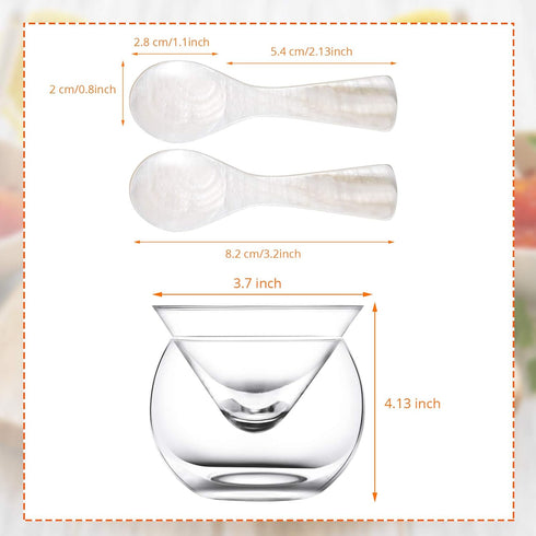 Glass Caviar Chiller Server Set Plus 6 Pcs Caviar Spoons Caviar Serving Set 2.76 to 3.54 Inches Mother of Pearl Spoon Shell Spoon Round Handle, Un...