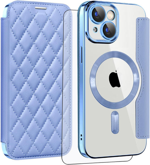 Asuwish Phone Case for iPhone 15 6.1 inch Wallet Cover with Tempered Glass Screen Protector RFID Blocking Flip Credit Card Holder Slot Leather Cel...