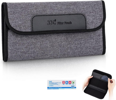 JJC 4 Pockets Lens Filter Case for Filter Up to 82mm (37mm 40.5mm 43mm 46mm 49mm 52mm 55mm 58mm 62mm 67mm 72mm 77mm),Foldout Filter Pouch with Mic...