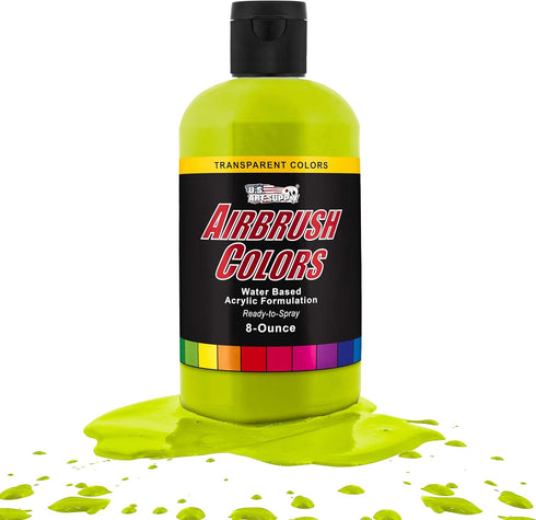 U.S. Art Supply Ready to Spray Special Effects Transparent Chartruesse Acrylic Airbrush Paint - 8oz Bottle, Professional Grade Non-Toxic Water-Bas...