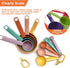 Plastic Measuring Cups and Spoons Set - 10 Pcs Colorful Kitchen Measuring Tool, Engraved Metric/US Markings Stackable Silicone Measure Cup for Liq...