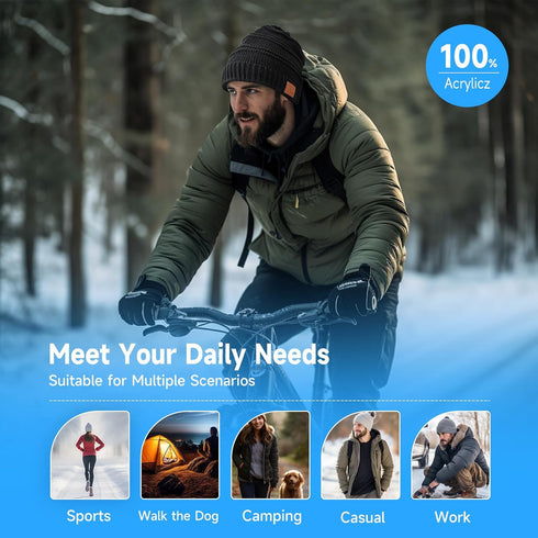 Bluetooth Beanie Hat for Men Women Warm Soft Bluetooth Beanie with Built-in Mic Stereo Speaker Headphones (Black)......