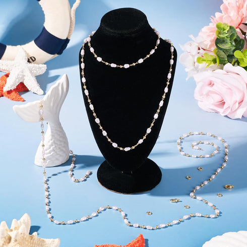 Magibeads 1 Yard Imitation Pearl Chain Belt 4.5-5mm Faux Pearl Brass Chain Golden Jewelry Making Chain with Jump Rings Lobster Clasps for Necklace...