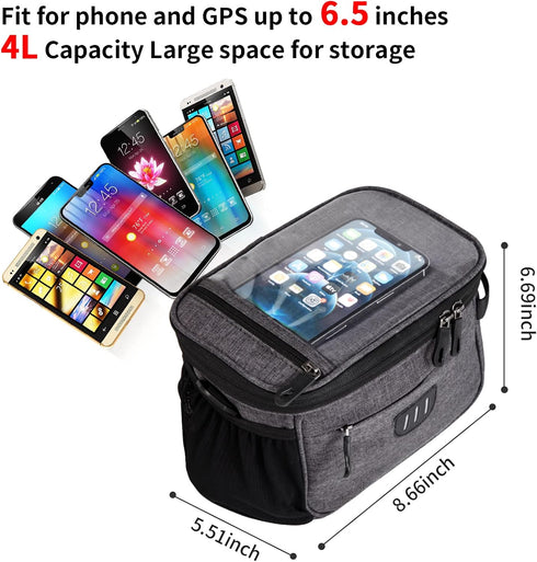 Bike Handlebar Bag,Large Bicycle Front Storage Pouch Bag,6.5 inch Transparent Pouch with Shoulder Strap...