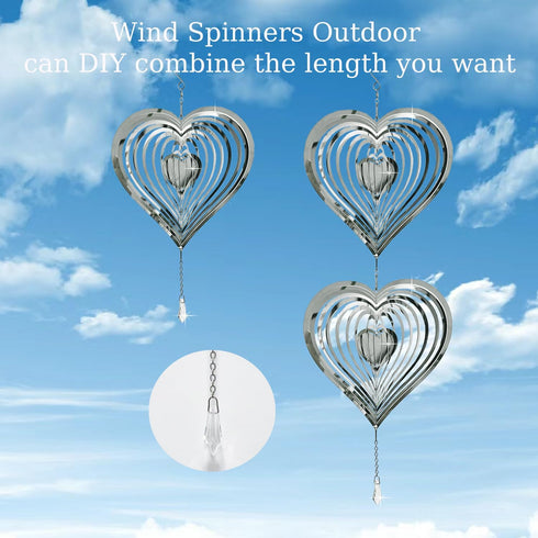 3D Wind Spinners Outdoor Garden Decor - Stainless Steel Reflective Hanging Wind Spinner Bird Devices Deterrent Away from Yard, Metal Heart Wind Sc...