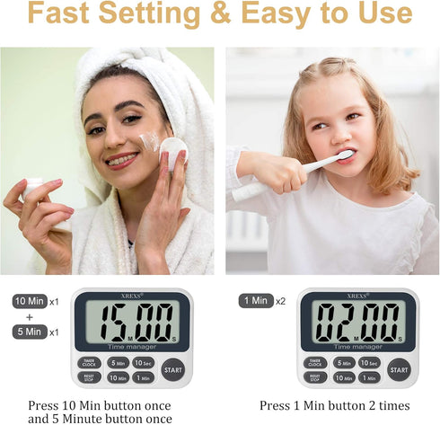 XREXS Digital Kitchen Timer, Magnetic Countdown Up Cooking Timer Clock with Large LCD Display, Adjustable Volume, Loud Alarm & Strong Magnet Class...