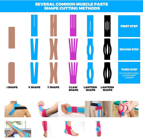Kinesiology Tape (4 Pack) Athletic Tape 16.4ft Water Resistant Kinetic Uncut Sports Tape for Knees, Ankles, Shoulder, Pain Relief, Injury Recovery...