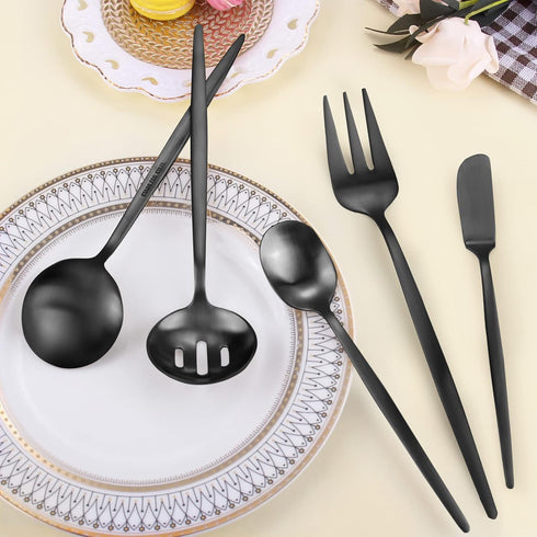 Serving Utensils Set, LAZAHOME Matte Black 5-Piece Hostess Set, Stainless Steel Silverware Flatware Cutlery Serving Set for Dinner Parties Enterta...