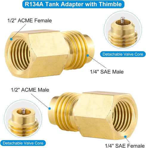 R410A Mini Split Adapters, R410A Charging Vacuum Port Connector with 5/16" Female to 1/4" Male and R134A Refrigerant Tank Adapter for HVAC Refrige...