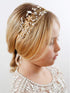 SWEETV Flower Girl Headband for Wedding, Baby Girl Flower Pearl Hair Piece, Gold Headpiece for Birthday Party, Photography...