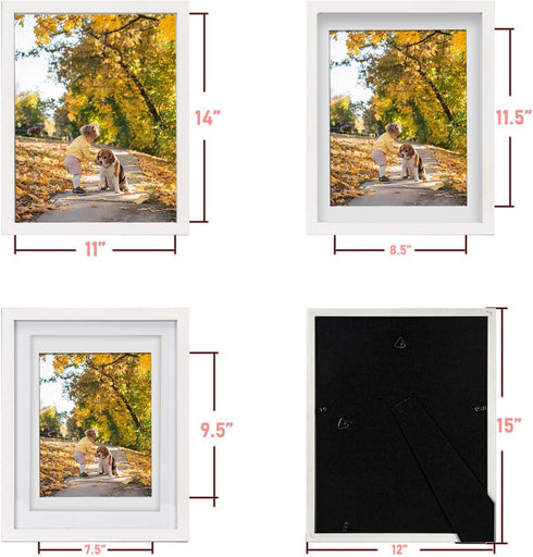 Beyond Your Thoughts 11"X14" Real Wood (Hang/Stand) White Picture Photo Frame with Matted for 8"X10" or 9"x12" Photo for Wall and Table Top-Mounti...