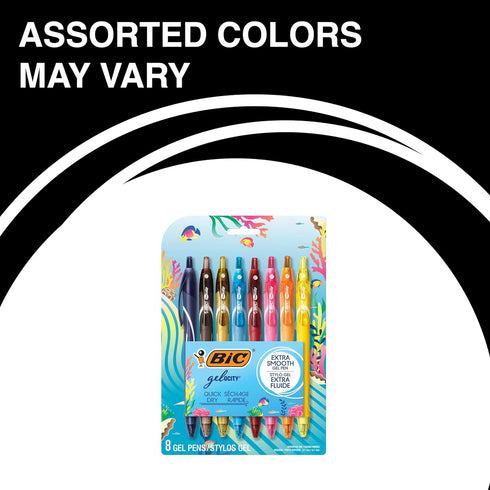 BIC Gelocity Quick Dry Ocean Themed Gel Pens, Medium Point (0.7mm), 8-Count Gel Pen Set, Colored Gel Pens for Note Taking and Journaling...