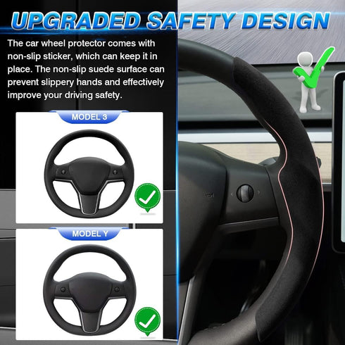 for 2017-2025 Tesla Model Y/Juniper Steering Wheel Cover Decorative,Fit Model 3/Highland Suede Steering Wheel Cover Protection Interior Auto Non S...
