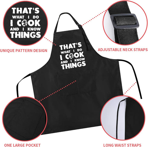 Rosoz Funny BBQ Black Chef Aprons for Men, I Cook and I Know Things Adjustable Kitchen Cooking Aprons with Pocket Waterproof Oil Proof Father’s Da...