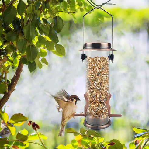 MIXXIDEA Wild Bird Feeders for Outdoors Hanging 2 Pack Stainless Steel Tube Bird Feeder Squirrel Proof, Finch Feeder for Garden Backyard Decoratio...