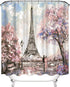 Paris Shower Curtain for Bathroom Sakura Landscape Pink Romantic Waterproof Fabric Curtain Decor with 12 Hooks 72x72 Inches...
