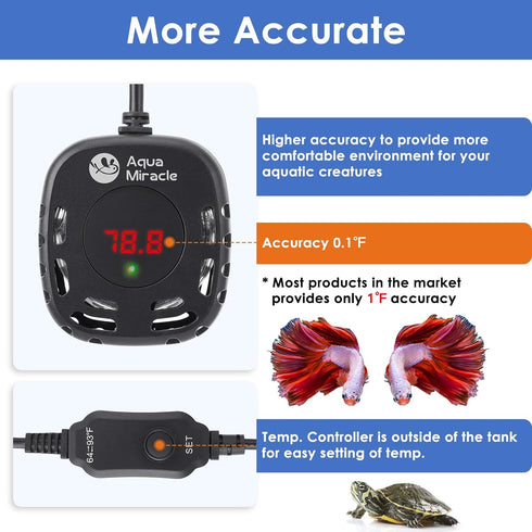 AquaMiracle Adjustable 50W Mini Aquarium Heater Submersible Fish Tank Heater Turtle Tank Heater Small Aquarium Heater, with LED Digital Display, f...