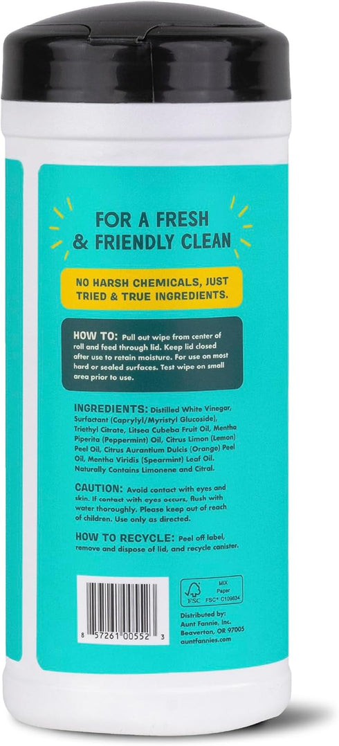 Aunt Fannie's Natural Cleaning Vinegar Wipes, Multipurpose Surface Cleaner, Bright Lemon Scent, 35 Count (Pack of 1)...