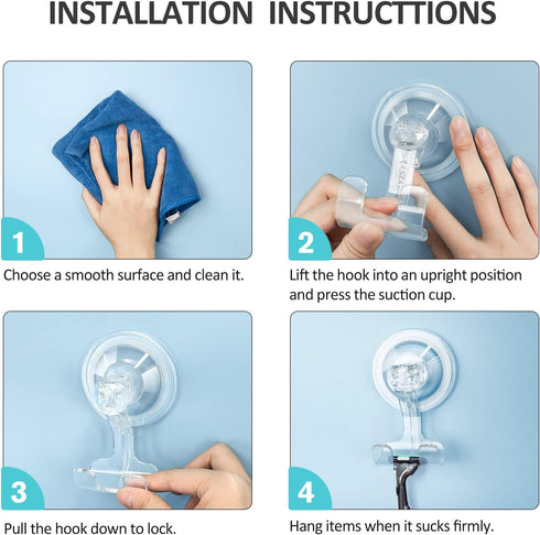 VIS'V Suction Cup Razor Holder, Shower Suction Razor Hooks for His and Hers, Removable and Reusable, Clear, 4 Pcs...
