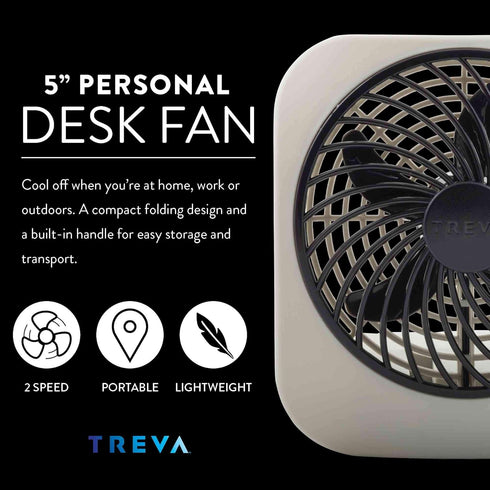 O2COOL Treva 5 Inch Battery Powered Fan Portable Desk Fan 2 Cooling Speeds with Compact Folding & Tilt Design Cubicle Accessories Small Portable (...