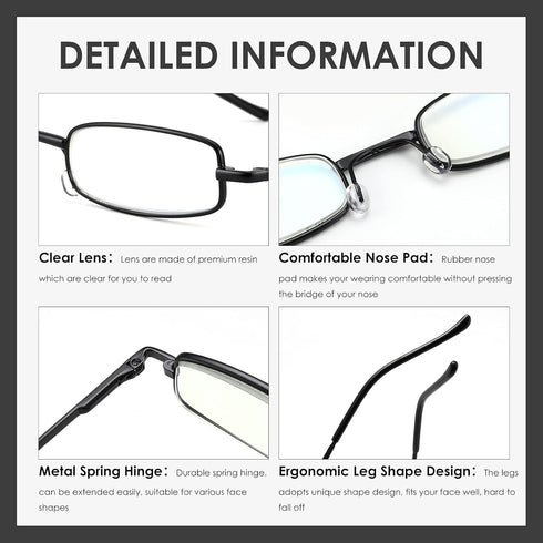 3 Pack Slim Pocket Reading Glasses for Men Women Blue Light Blocking Compact Readers Spring Hinge Metal Frame Eyeglasses with Portable Pen Clip Tu...