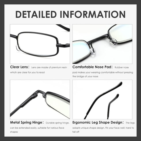 3 Pack Slim Pocket Reading Glasses for Men Women Blue Light Blocking Compact Readers Spring Hinge Metal Frame Eyeglasses with Portable Pen Clip Tu...