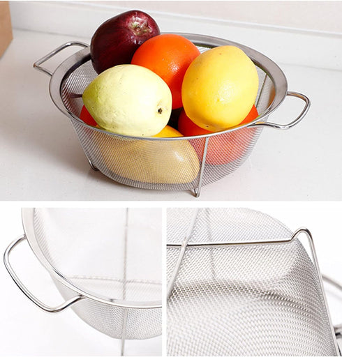 Stainless Steel Mesh Colander Strainer Basket, 2.5 Quart Fine Mesh Net Colander with Heavy Duty Handles & Wide Rim & Resting Feet for Strain, Drai...