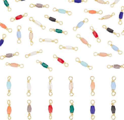 SUPERFINDINGS 12 Colors Glass Connectors 48Pcs Electroplated Crystal Faceted Beads Linking Charms Rhinestone Charm Links with Brass Findings Golde...