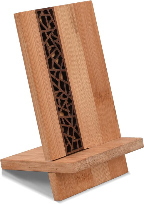 Mobile Stand Japanese Style Cellphone Holder Desktop Organizer Charging Station Compatible with All Smartphones Tablets Natural Bamboo Wood Portab...