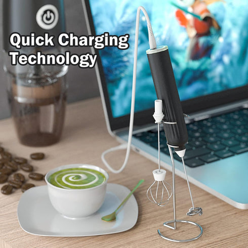 Milk Frother Handheld with 3 Stainless Steel Whisks, Rechargeable Electric Drink Mixer with Stand & Travel Case, Milk Foamer for Coffee, Latte, Ca...