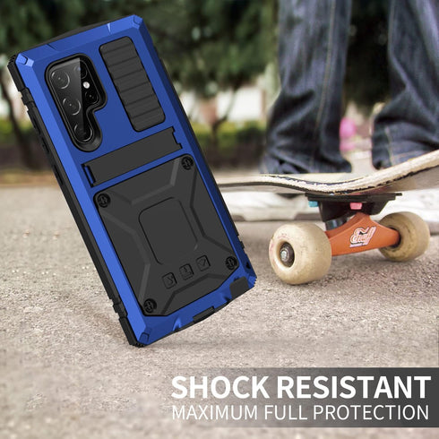 Samsung S23 Ultra Metal Bumper Silicone Case Samsung S23 Ultra Case with Stand Built-in Screen Protector Gorilla Glass Hybrid Military Shockproof ...