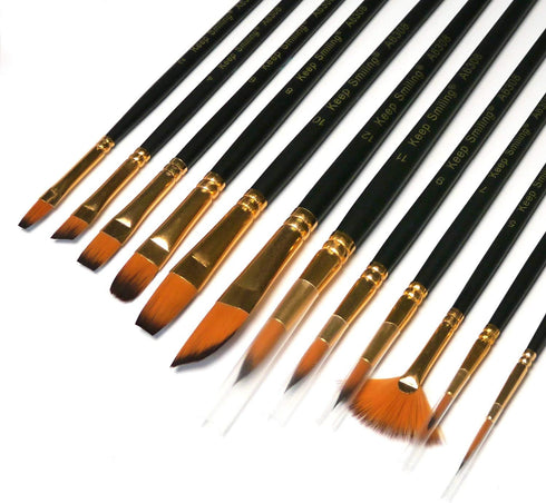 12 Pcs Artist Paint Brushes Set with Synthetic Sable Hair for Acrylic Oil Watercolor Fine Art Painting, Full Range of Sizes & Shapes Kit...
