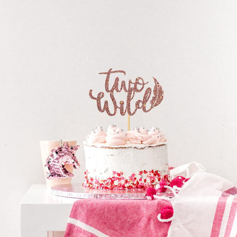 WeBenison Rose Gold Glitter Two Wild Cake Topper for Baby Shower, Kids 2nd Birthday Boy or Girl Birtyday Party Decorations...