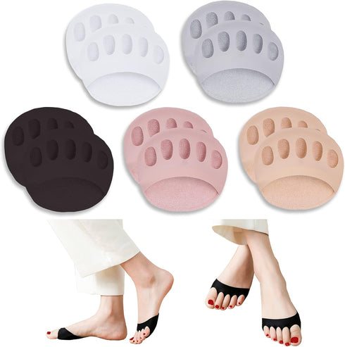 Ball of Foot Cushions (5 Pairs) - Metatarsal Pads for Women & Men, Soft Forefoot Pads for Ball of Feet, Reusable, Breathable, Prevent Pain & Disco...