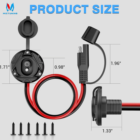 MICTUNING 2Pcs SAE Connector Extension Cable 1FT 14AWG Male Plug to Female Socket Adapter, Panel Flush Mount Waterproof for Solar Generator Batter...