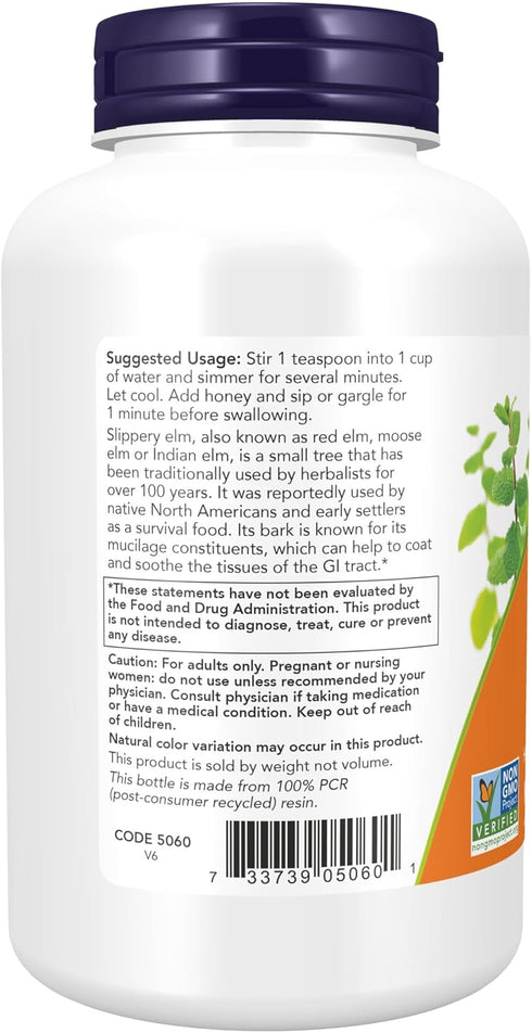 NOW Supplements, Slippery Elm Powder (Ulmus rubra), Non-GMO Project Verified, Herbal Supplement, 4-Ounce...