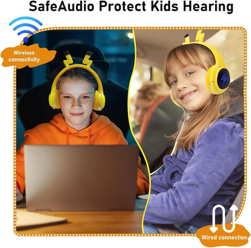 Kids Bluetooth Headphones, Colorful LED Lights Wireless Cartoon Headphones, Over Ear Headphones Built-in Mic for Children/School/iPad/Tablet/Airpl...