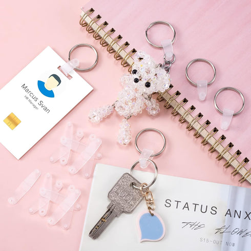 OIIKI 100Pcs Plastic Keychain Clips, Clear Acrylic Keychain Connector Snap Tabs, Card Holder for Keys Rings Office Credit Card Crafts Jewelry Maki...