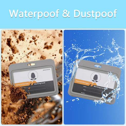 ID Badge Holder with Plastic Clip, Double-Sided Transparent Windows Horizontal Hard Grey Plastic Case Waterproof Card Holder for Office School ID ...