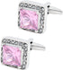 Pink Crystal Square Silver Cufflinks for Men Lady In Gift Case Classic Faceted Gemstone Men's Cufflinks Jewelry Set for Wedding Anniversary Busine...