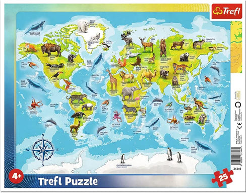 Trefl 25 Piece Jigsaw Puzzle World map with Animals Print, DIY Puzzle, Creative Fun, Classic Puzzle for Adults and Children from 3 Years Old...
