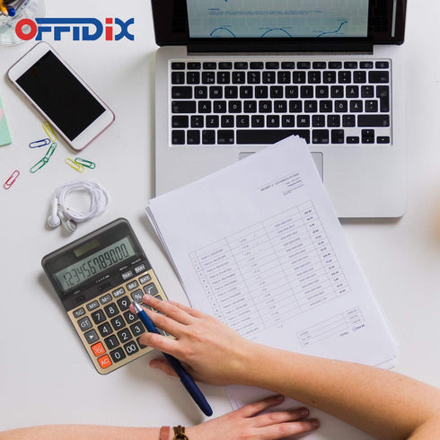 OFFIDIX Desktop Calculator 12 Digit with Large LCD Display, Desk Calculator Solar Battery Dual Power Electronic Calculator, Business Calculator wi...