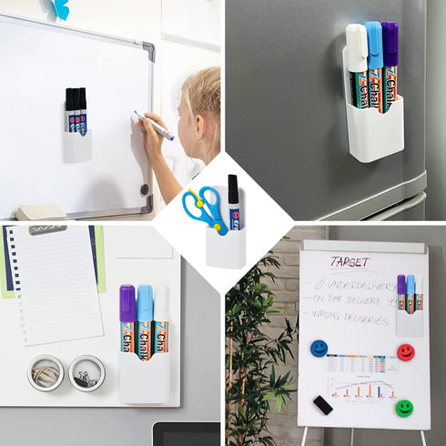 Simetufy 2pcs Magnetic Pen Holder, Magnetic Whiteboard Marker Holder, Mgnetic Pencil Holder for Refrigerator, Magnetic Pencil Holder for Locker(Wh...