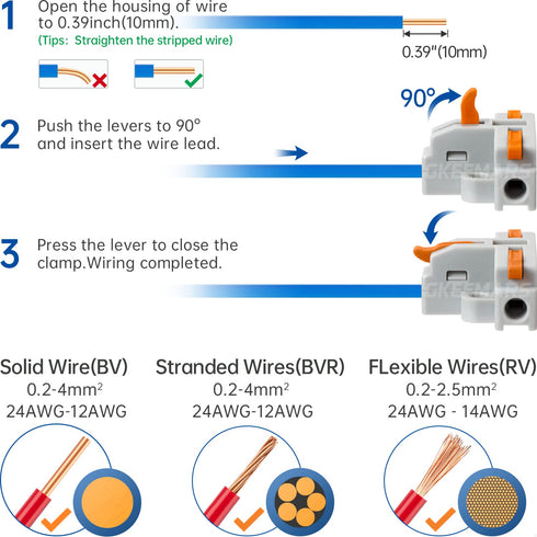 GKEEMARS 20Pcs 3 Way T-Shape Connectors for Wiring, Quick Wire Splitter Connector for Circuit Inline 24-12 AWG (Orange)...