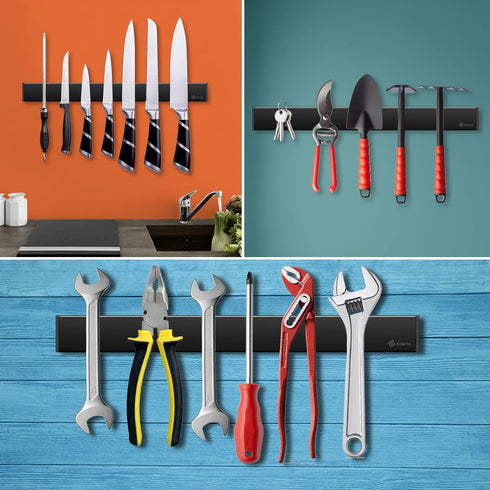 Magnetic Knife Holder for Wall, Enkrio 16 Inch Black Stainless Steel Knife Magnetic Strip No Drilling, Kitchen Magnet Knife Holder Strip Knife Rac...